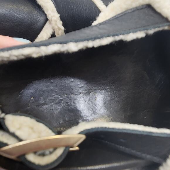 Alohas Marshmallow Black Leather Platform Sandal Women Size 39 US 8 Sherpa Lined - Picture 5 of 9